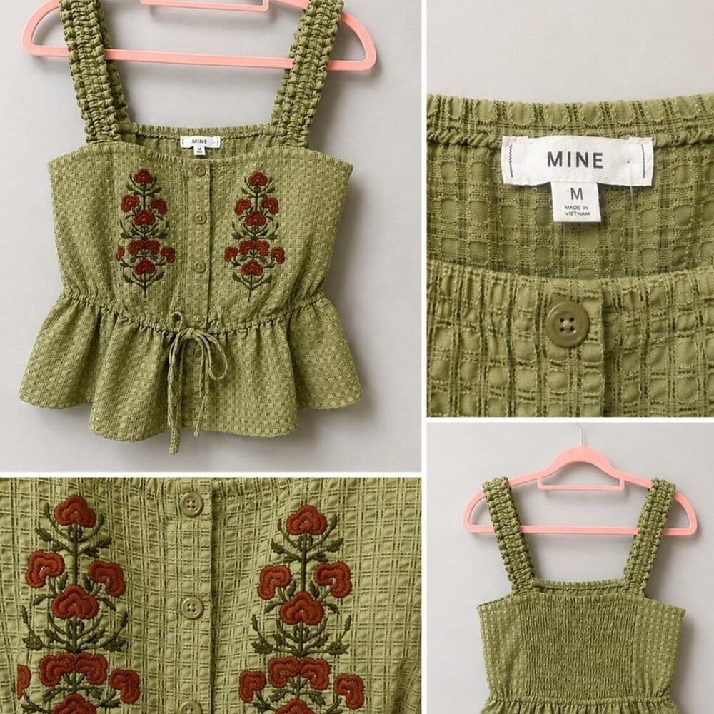 Green floral embroidered Mine blouse boho western festival fall layering